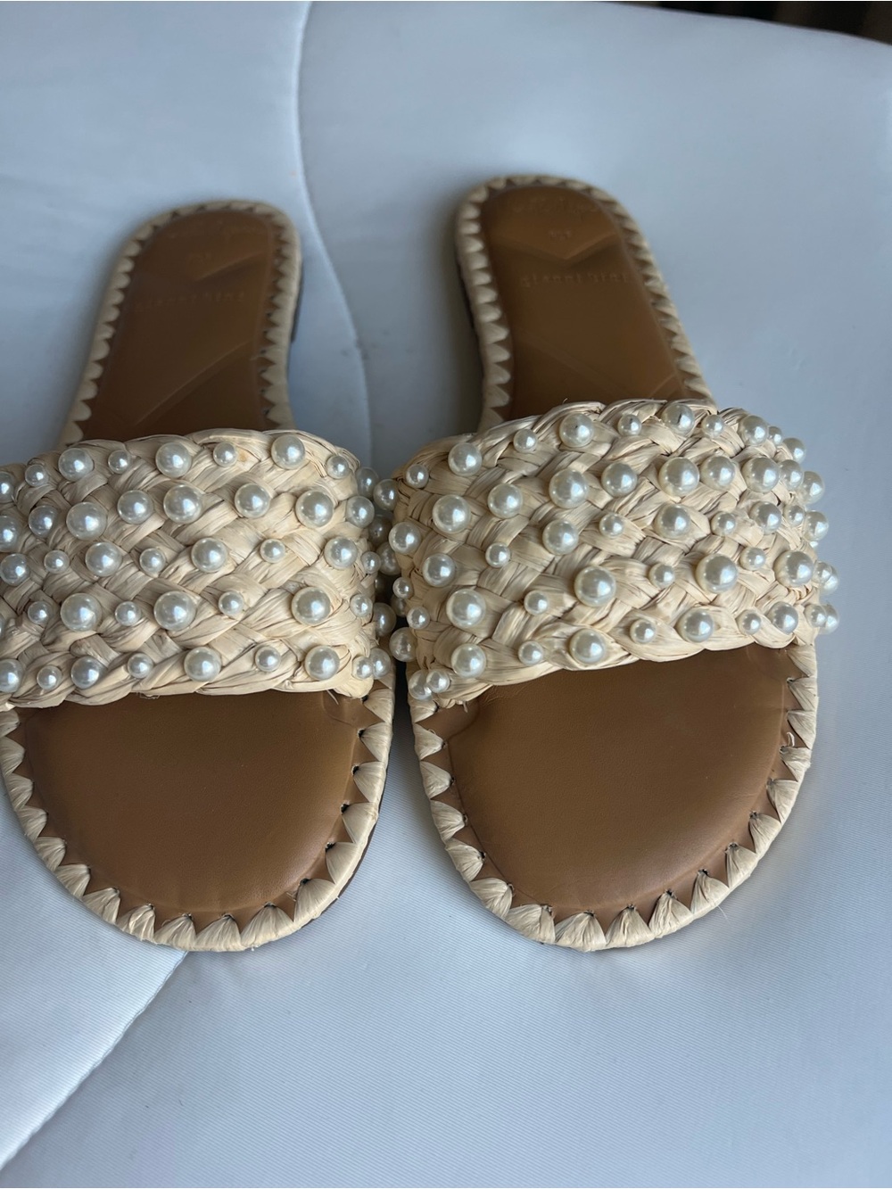 Gianni Bini x Venita Aspen Pearl Raffia Sandals Beige Size 7